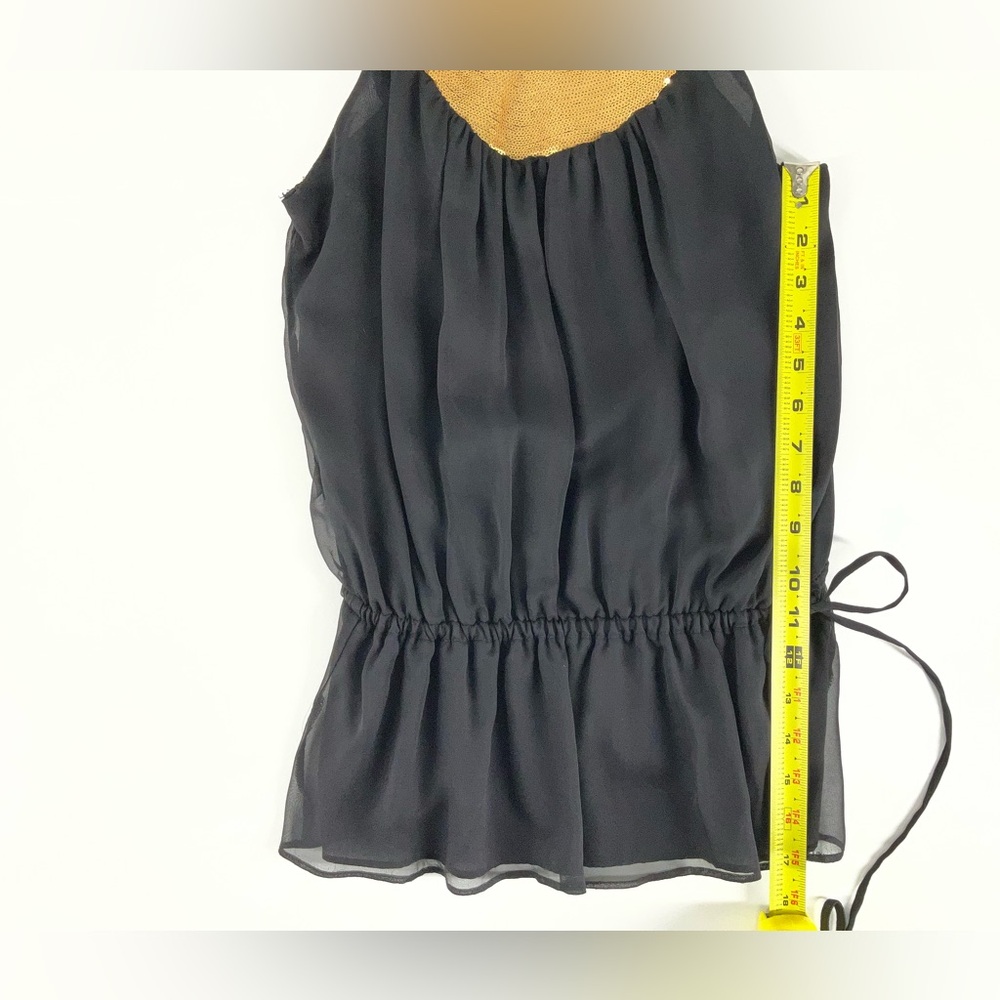 NU by Mark Anthony Black Sleeveless Silk Top Gold Sequin Neckline Women’s Small - Picture 6 of 11